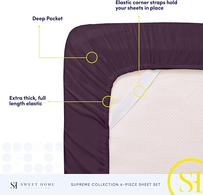 California King Sheet Sets - Breathable Luxury Sheets with Full Elastic & Secure Corner Straps Built In - 1800 Supreme Collection Cal King Deep Pocket Bedding Set, Sheet Set, California King, Purple