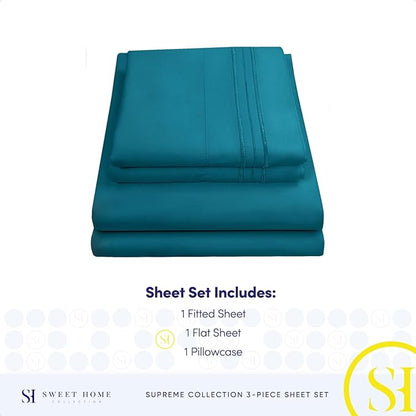 Twin Sheets - Breathable Luxury Sheets with Full Elastic & Secure Corner Straps Built In - 1800 Supreme Collection Extra Soft Deep Pocket Bedding Set, Sheet Set, EXTRA DEEP pocket - Twin, Teal