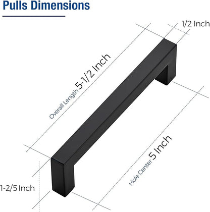 JOY DECOR 20 Pack Cabinet Handles, Black Cabinet Pulls, 5 Inch Kitchen Closet Handles Square Drawer Pulls Stainless Steel Drawer Hardware, 128mm Hole Centers