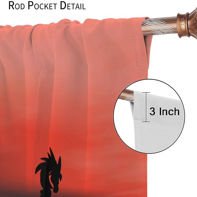Viking Ship Curtains, Fantasy Ocean Vintage Sailboat at Sundown Nautical Themed Print Blackout Window Treatments for Boys Bedroom Living Room 63x63in