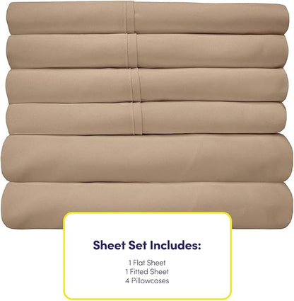 Sweet Home Collection 6 Piece 1500 Supreme Collection Brushed Microfiber Deep Pocket Sheet Set-2 Extra Pillow Cases, Great Value, Rv Short Queen, Taupe