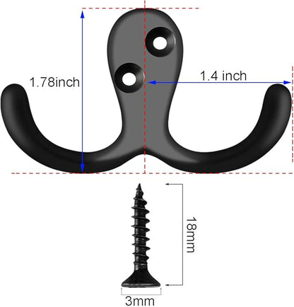 IBosins 28 Pack Heavy Duty Double Prong Coat Hooks Wall Mounted with 56 Screws Retro Double Hooks Utility Hooks for Coat, Scarf, Bag, Towel, Key, Cap, Cup, Hat