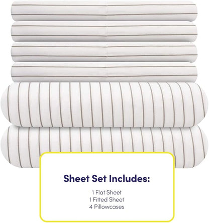 Cal King Size Bed Sheets - 6 Piece 1500 Supreme Collection Fine Brushed Microfiber Deep Pocket California King Sheet Set Bedding - 2 Extra Pillow Cases, Great Value, California King, Pinstripe White
