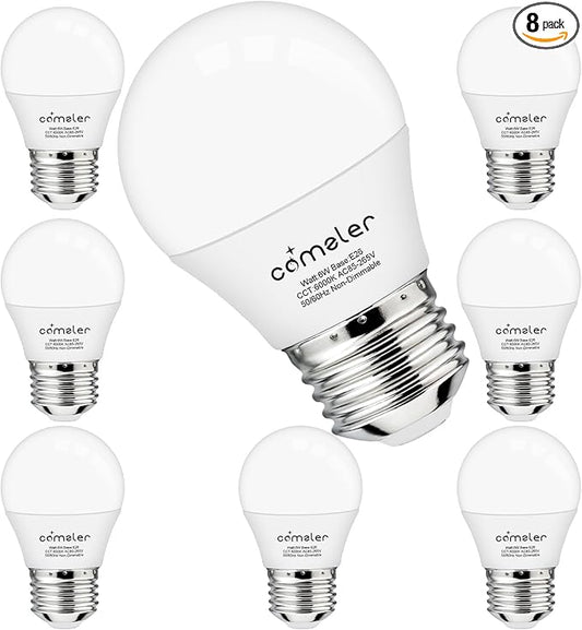 comzler E26 Base 8 Pack Light Bulbs, 6000K Cool Bright Daylight A15 Light Bulbs, 60 Watt Equivalent120V Energy Saving Refrigerator Small Bulbs, Appliance Eye Protection Light Bulb for Ceiling Fan