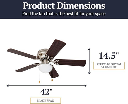 Prominence Home Alvina, 42 Inch Traditional Flush Mount Indoor LED Ceiling Fan with Light, Pull Chain, Dual Finish Blades, Reversible Motor - 80029-01 (Brushed Nickel)