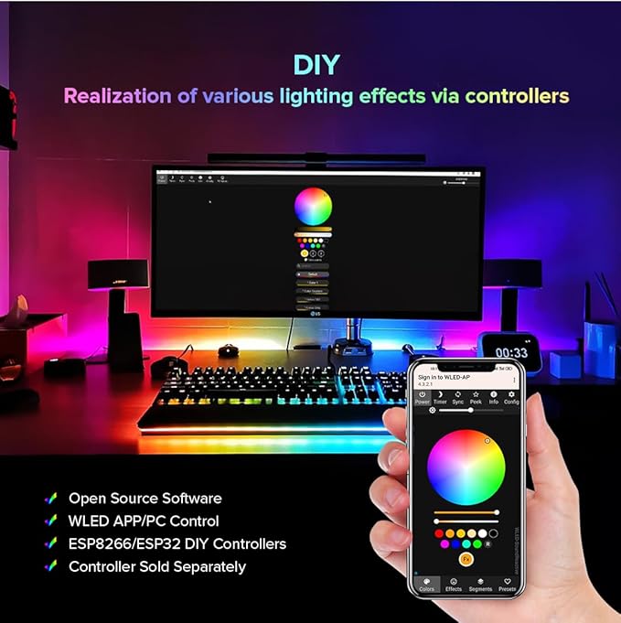 BTF-LIGHTING WS2812B IC RGB 5050SMD Pure Gold Individual Addressable LED Strip 16.4FT 150LED 30Pixel/m Flexible Full Color IP65 DC5V for DIY Chasing Color Project(No Adapter or Controller)
