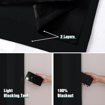 ChrisDowa 100% Blackout Curtains 90 inch Long for Bedroom with Black Liner, 2 Thick Layers Total Blackout Thermal Insulated Grommet Long Window Curtains 2 Panels Set (Black, 52 x 90 Inch)
