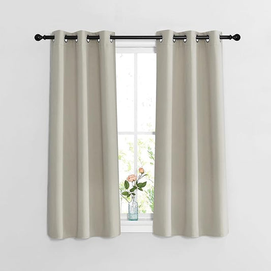 NICETOWN Blackout Natural Curtains for Bedroom - Window Treatment Thermal Insulated Grommet Solid Drapes Thermal Curtains Sound Reducing for Basement/Kitchen, 2 Panels, W37 x L54