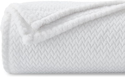 NEWCOSPLAY Super Soft Queen Blanket White Premium Silky Flannel Fleece Leaves Pattern Lightweight Bed Blanket All Season Use (White, Queen(90"x90"))