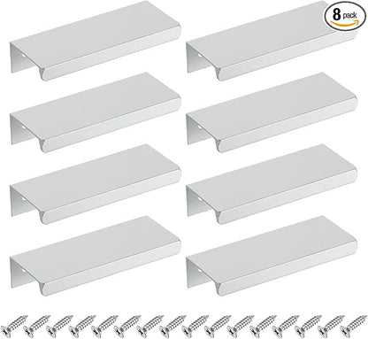 uxcell Cabinet Finger Edge Pull, 8pcs 80mm / 3.15" Aluminum Alloy Back Mount Hidden Cabinet Pulls Concealed Handle for Home Kitchen Drawer Cabinet, Silver