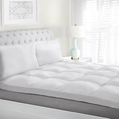 Superior Mattress Topper, Down Alternative, 2 Inch Deep Sized Bed Pillow Top, Comfort Pad, Fluffy Mattress-Topper Protector, Plush Cooling Extra Soft, Hotel Quality, Sleep, All-Season, Queen, White