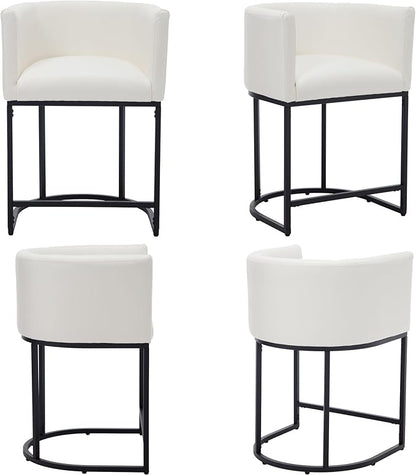 Modern Counter Height PU Leather Upholstered Bar Stool, 24" Kitchen Counter Island Stools Bar Chairs with Black Metal Frame, White