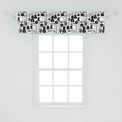Lunarable Jazz Window Valance Pack of 2, Silhouette of Musical Instruments Trumpet Saxophone Guitar Drum and Keyboard, Rod Pocket Curtain Valances for Kitchen Bedroom, 54" X 12", White Charcoal