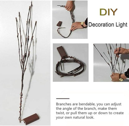 DK177 4 Pack Led Branch Light Battery Operated Lighted Branch Vase Filler Willow Tree Artificial Little Twig Power Brown 30 Inch 20 LED for Home Romantic Decoration, Warm White