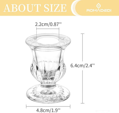 Romadedi Glass Taper Candle Holders - Clear Small Candlestick Holder Bulk, Thicker Glass Candle Sticks Set for Wedding Christmas Party Dining Table Table Centerpiece Decor, 2Pcs