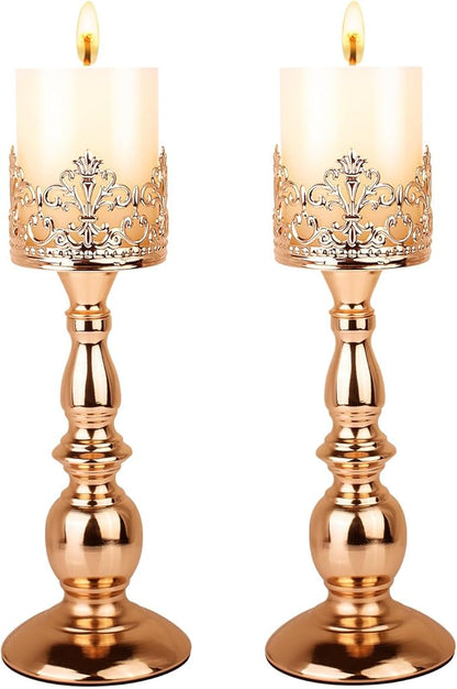 Candle Holders for Pillar Candles Gothic Matte Black Vintage Tall Candle Holders Set of 2 Decorative Large Table Centerpieces Candle Stand Decor (Gold 2PCS A)
