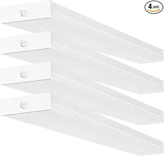 hykolity 4 Pack 4FT LED Wraparound Light 40W 4 Foot LED Shop Lights for Garage, [2-lamp 32W Fluorescent Equiv.] 4400lm 4000K Wrap Light, Flushmount Office Ceiling Light Fixture ETL Listed
