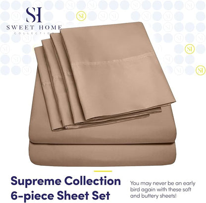 King Size Bed Sheets - 6 Piece 1500 Supreme Collection Fine Brushed Microfiber Deep Pocket King Sheet Set Bedding - 2 Extra Pillow Cases, Great Value, King, Taupe