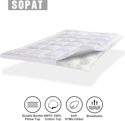 SOPAT Extra Thick Mattress Topper King 400TC Cotton Pillow Top Breathable Mattress Pad Protector with 8-22" Deep Pocket Soft Down Alternative Fill Mattress Cover (78x80 Inches, White)