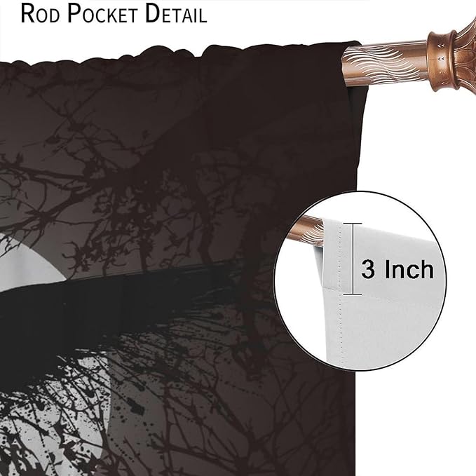 Cool Raven Print Curtains for Bedroom - Vintage Nordic Viking Theme Dead Tree Crow Full Moon Window Treatment,Energy Saving Thermal Insulated Rod Pocket Bedroom Blackout Curtains 2 Panels 72L x 31.5W