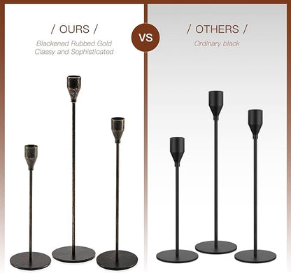 Black Taper Candle Holders: Tall Candlestick Holder Set of 6 Fireplace Mantle Decor Dinning Table Centerpiece Metal Candle Stand Halloween Decorations