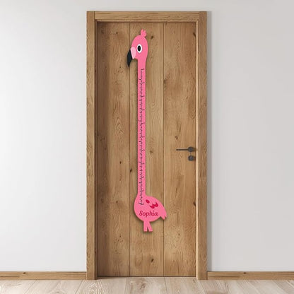 Personalized Growth Chart for Wall, Wooden Height Chart for Kids, Cute Height Measurement for Child/Girls/Boys, Baby and Toddler's Playroom/Kid's Room/Nursery Decor, Flamingo