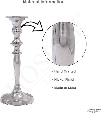 Hosley Set of 2 Silver Finish Taper Candle Holder 8" High. Ideal Gift and Use for Weddings, Party, Spa or Aromatherapy W1