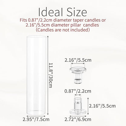 Glass Hurricane Candle Holder: 11.8" Tall Candlestick Holder Bulk with Cylinder Windproof Cover Set of 6 Clear Taper Candle Holders for Wedding Party Birthday Christmas Decor
