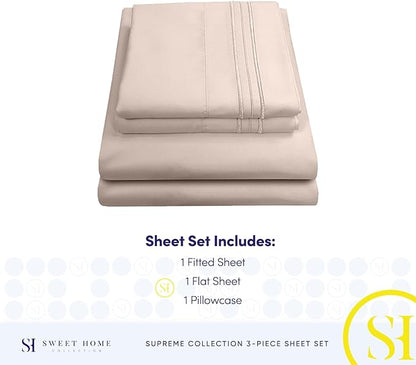 Twin XL Sheets - Breathable Luxury Sheets with Full Elastic & Secure Corner Straps Built In - 1800 Supreme Collection Extra Soft Deep Pocket Bedding Set, Sheet Set, Twin XL, Beige