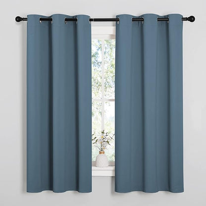 NICETOWN Smoky Blue Blackout Curtains 45 inches Length for Cafe, 2 Panels, 34" Wide, Thermal Insulated Decoration Drapes for Small Window