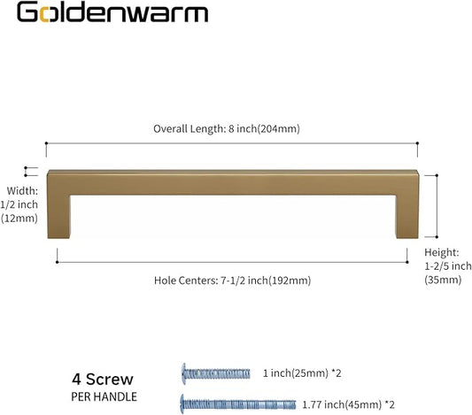 goldenwarm 30 Pack Champagne Bronze Cabinet Pulls Bronze Cabinet Pulls 7-1/2in Champagne Drawer Handles Brushed Gold Drawer Handles Square Kitchen Dresser Hardware for Dresser Bedroom