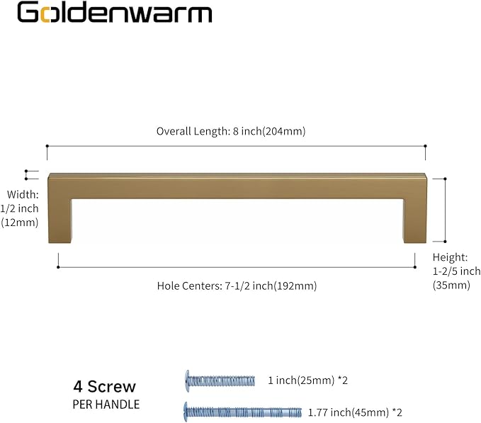 goldenwarm 25 Pack Champagne Bronze Cabinet Pulls Bronze Cabinet Pulls 7-1/2in Champagne Drawer Handles Brushed Gold Drawer Handles Square Kitchen Dresser Hardware for Dresser Bedroom