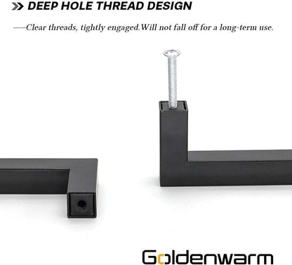 goldenwarm 200 Pack 5 Inch Black Cabinet Handles Matte Black Drawer Pulls Stainless Steel Cabinets Hardware Square Bar Modern for Kitchen Bathroom Cupboard