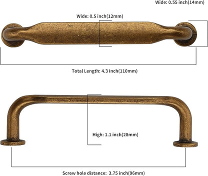 Asidrama 10 Pack 3.75 Inch(96mm) Antique Brass Kitchen Cabinet Handles, Cabinet Pulls Vintage Retro Kitchen Cabinet Hardware for Cupboard Drawer Pulls