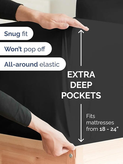Extra Deep King Sheet Set - 6 Piece Breathable and Cooling Sheets - Hotel Luxury Bed Sheets Set - Easy & Secure Fit - Soft, Wrinkle Free and Comfy Sheets Set - Black Sheet Set with Extra Deep Pockets