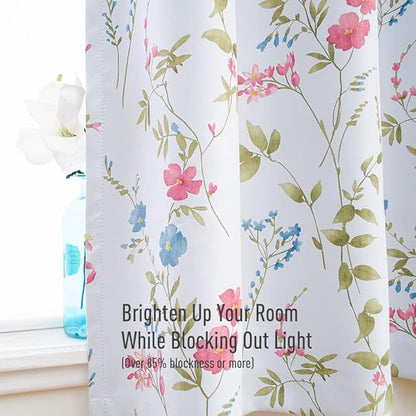 Linentalks Floral Blackout Curtains 96 Inch Length 2 Panels Set, Farmhouse Thermal Insulated Living Room Curtains, Grommet Room Darkening Curtains for Bedroom, Boho Doorway Curtains Green Red Multi