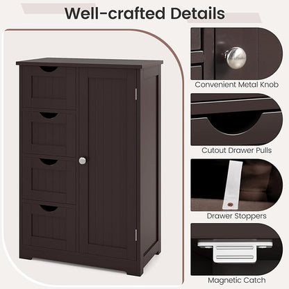 Giantex Bathroom Storage Cabinet with Drawers - 4 Drawer Storage Organizer w/Cupboard, Adjustable Shelf, Anti-Toppling Device, Entryway Storage Unit Console Table, Bathroom Floor Cabinet (Brown)