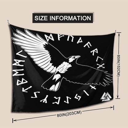 Gizmac Viking Black Crow Scandinavian Runes Room Tapestry Bedroom Living Room Decor Tapestry(80x60 Inches)