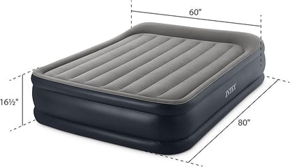 Intex 64135ED Dura-Beam Plus Deluxe Pillow: Fiber-Tech – Queen Size – Built-in Electric Pump – 16.5in Bed Height – 600lb Weight Capacity