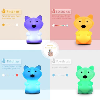 WHA&DARREN Fox Night Light for Kids, Portable, Baby Lights, Rechargeable Silicone Baby Night Light, Girls and Boys Animal Lamp, Kawaii Lamp