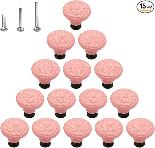 HUAMULAN 15 PCS Cabinet Knobs Glossy Ceramic Dresser Mushroom Table Drawer Cupboard Pull Furniture DIY Wardrobe Solid Color Vintage Handle,with 3 Size Mounting Screws
