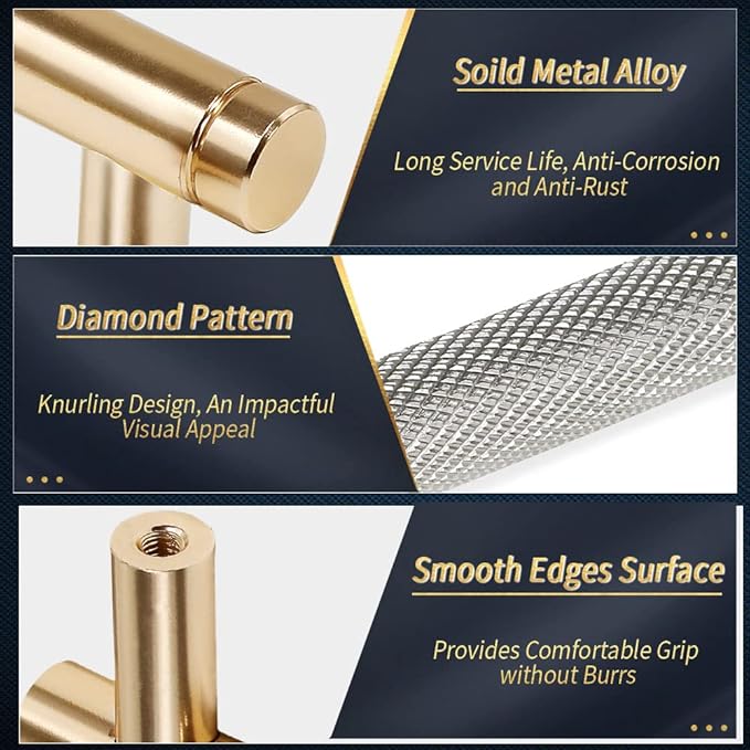 Knurled Cabinet Pulls 25 Pack, 6 Inch Long Cabinet Handles Metal Door Pulls, Kitchen Drawer Pull Knurled Dresser Handles - 5" Hole to Hole, Grey & Gold