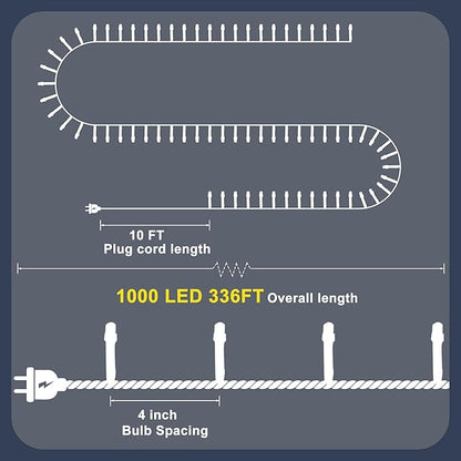 RPGT Christmas Light 1000 LEDs 336ft Green Cable Wire Fairy String Tree Twinkle Lights IP44 Waterproof 12 Modes for Christmas Party, Halloween, Outdoor, Garden, Wedding, Home Decoration (Purple)