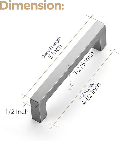 Ravinte 32 Pack 4-1/2 Inch Kitchen Square Cabinet Handles Satin Nickel Pulls Brushed Nickel Kitchen Cabinet Hardware Handles for Cupboard Drawer Pulls