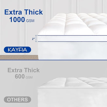 KAYFIA Twin Mattress Topper,Extra Thick Mattress Pad Cover for Deep Sleep,3D+7D Snow Down Alternative Fill Overfilled Plush Pillow Top with 8-23 Inch Deep Pocket-White