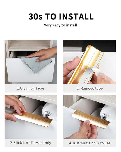 5 Pack 6 inch self Adhesive Cabinet pulls Adhesive Cabinet Handles Gold Drawer pulls Stick on Handles for Finger pulls for Concealed Edge Seam Flat Drawer