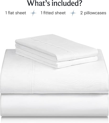 LuxClub 4 PC Queen Sheet Set, Bed Sheets Queen Size, Deep Pockets Wrinkle Free Cooling Bed Sheets Machine Washable Hotel Bedding Silky Soft - White Queen