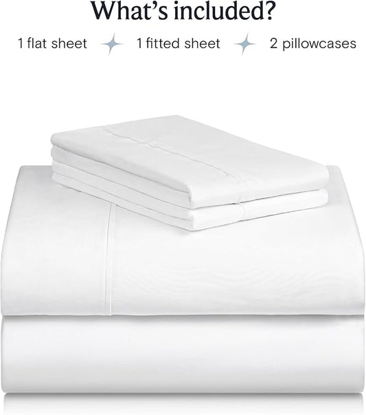 LuxClub 4 PC Queen Sheet Set, Bed Sheets Queen Size, Deep Pockets Wrinkle Free Cooling Bed Sheets Machine Washable Hotel Bedding Silky Soft - White Queen