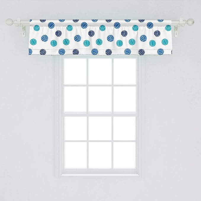 Lunarable Volleyball Window Valance Pack of 2, Sports Ball Theme Doodle Style Simplistic Composition Healthy Living, Rod Pocket Curtain Valances for Kitchen Bedroom, 54" X 12", Pale
