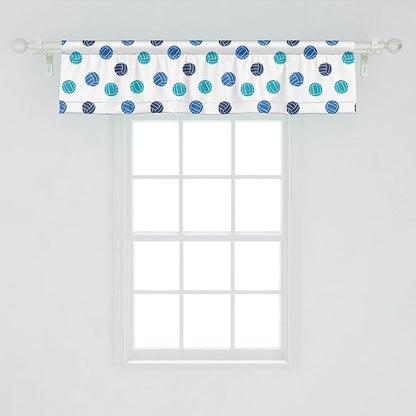 Lunarable Volleyball Window Valance Pack of 2, Sports Ball Theme Doodle Style Simplistic Composition Healthy Living, Rod Pocket Curtain Valances for Kitchen Bedroom, 54" X 12", Pale